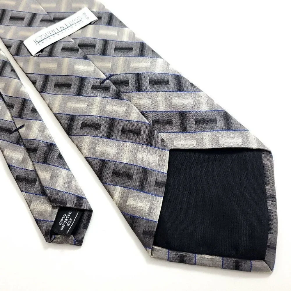 Joseph & Feiss‎ International Gray Beige Blue Abstract Wide Silk Tie